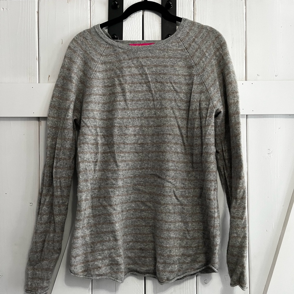 Catherine Malandrino Gray and Cream Striped Cashmere Sweater
